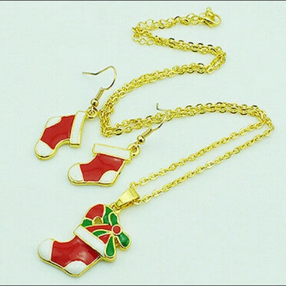 Christmas Stocking Necklace Earring Set - Picture 1 of 3
